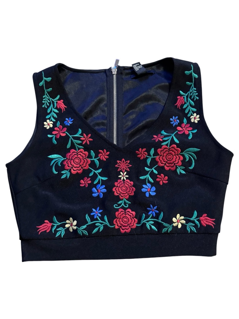Forever21 black embroidered floral crop top  size S